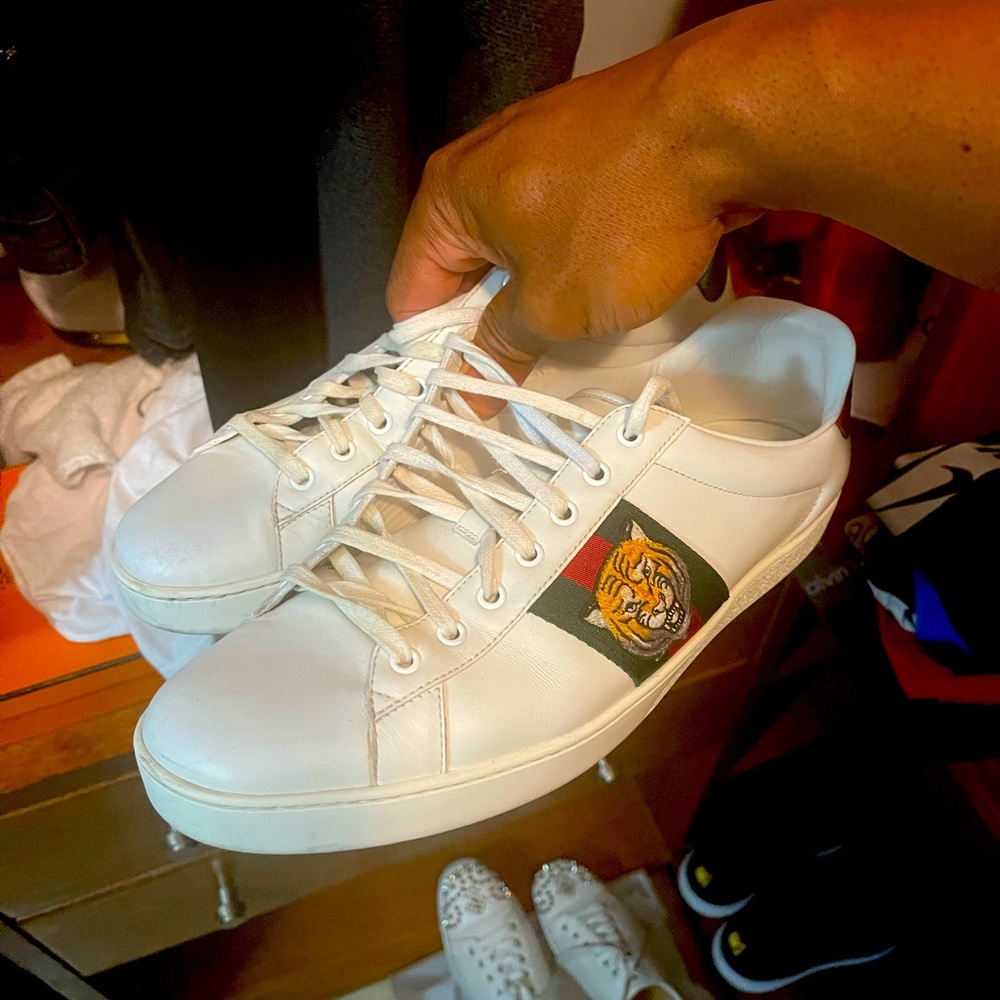 Gucci Men's White Leather New Ace Low-Top Lace-up Sneakers Shoes